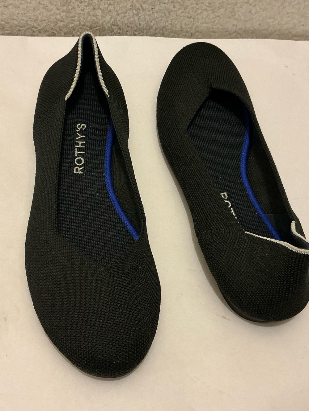 Rothy's the flat Black Knit Ballet Flats with Blue Insole Accent